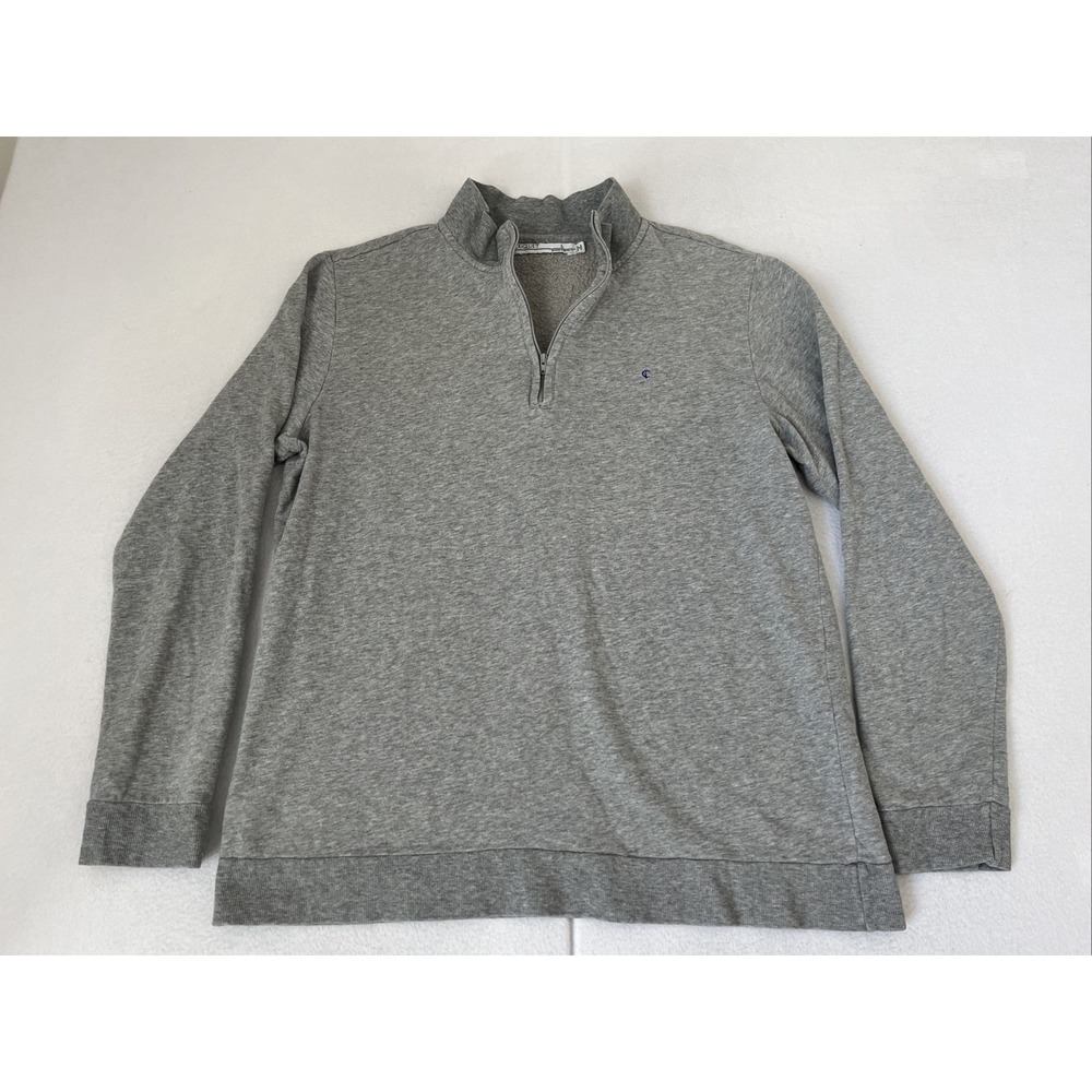 Criquet Men Gray 1/4 Zip Large Long Sleeve Pullover Golf Cotton Fleece Mock Neck